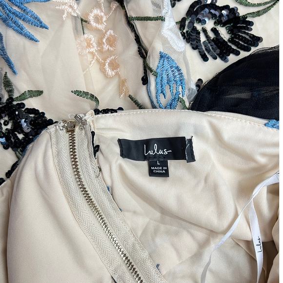 Lulus Show Stopper Cream Embroidered Sequin Bodycon Mini Dress size Large - Picture 7 of 7